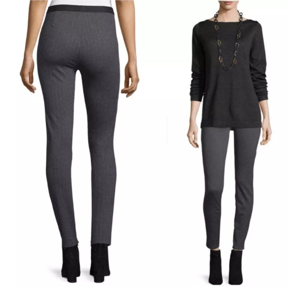 Eileen Fisher Pull On Herringbone Black & Gray Slim Leg Trouser Leggings Size Ps